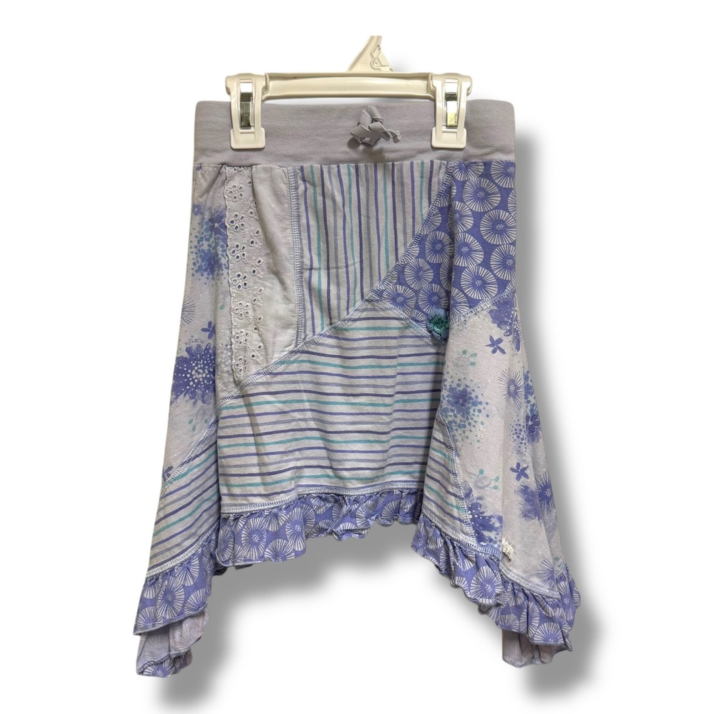 Naartjie Kids Girls Patchwork Floral Stripe Ruffle Hem Skirt Size L 6 Y Lavender